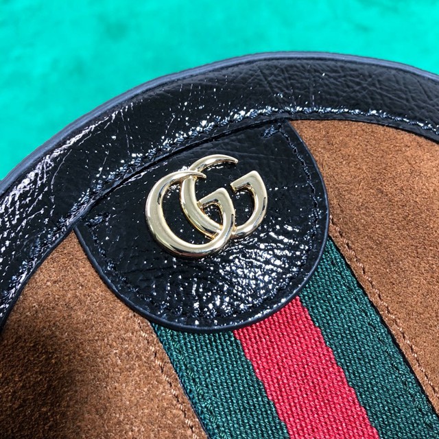 Gucci經典款女包 550618 古馳Ophidia系列 圓形迷你肩背包 Gucci深藍磨砂皮鏈條斜挎包  gqy1943
